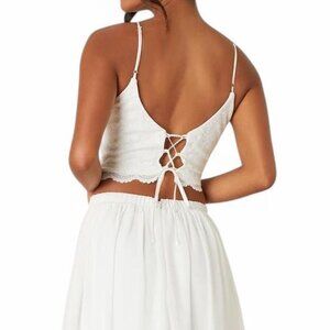 Lulus White Lace Floral Wide Cut Crop Top Womens Size L Coquette Party Summer